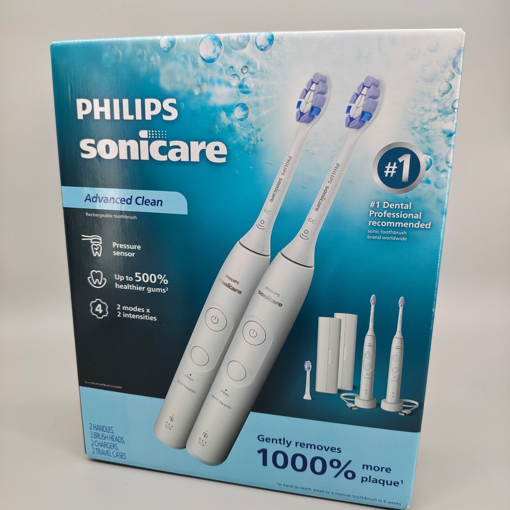 Philips Sonicare Advanced Clean Rechargeable Toothbrush 2-Pack White Open Box